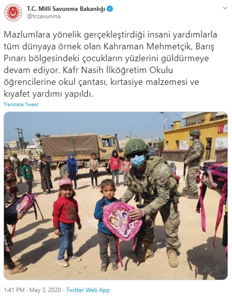 MSB'den Barış Pınarı bölgesindeki çocuklara yardım eli